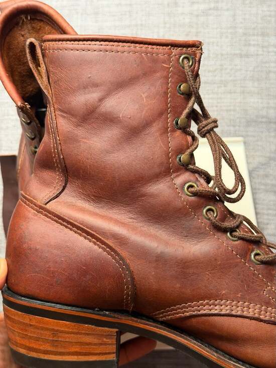 Santa Fe Boot Co. Vintage Brown Leather Kiltie Lace Up Work Boots with Vibram So main image 4